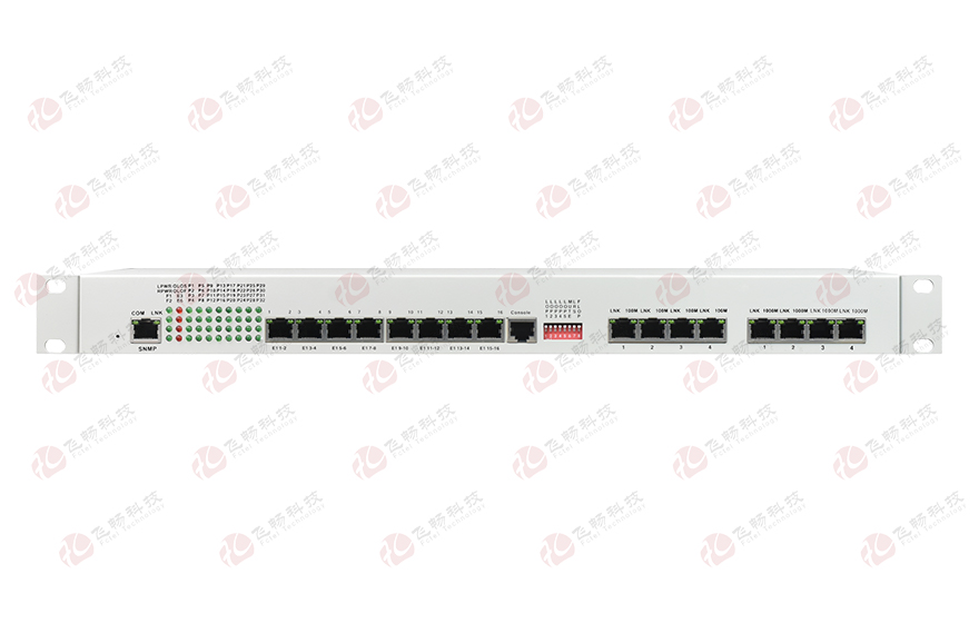 飛暢科技-32路電話+16E1+4FE+4GE+2路數(shù)據(jù)+SNMP+console（19英寸，物理隔離）電話光端機